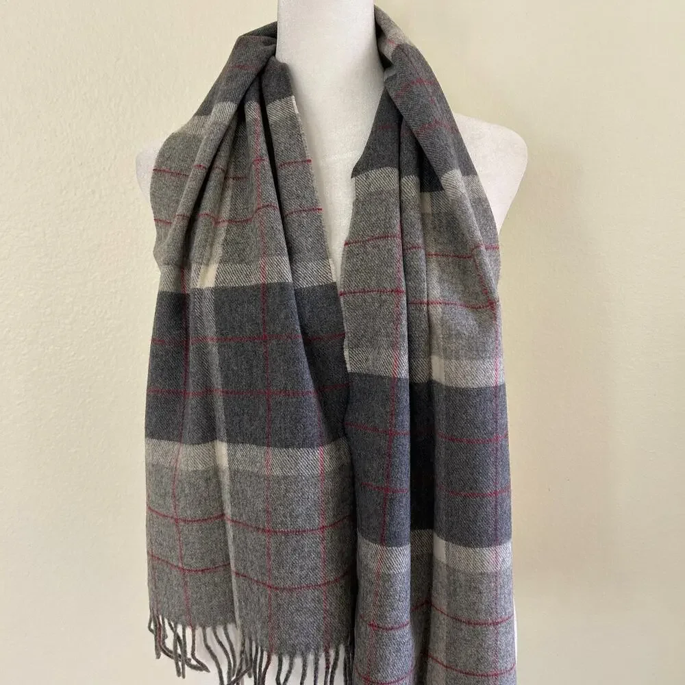 Dan Loper Beverly Hills Paid Scarf Cashmere/Wool Grey Red Germany Tassel Hem